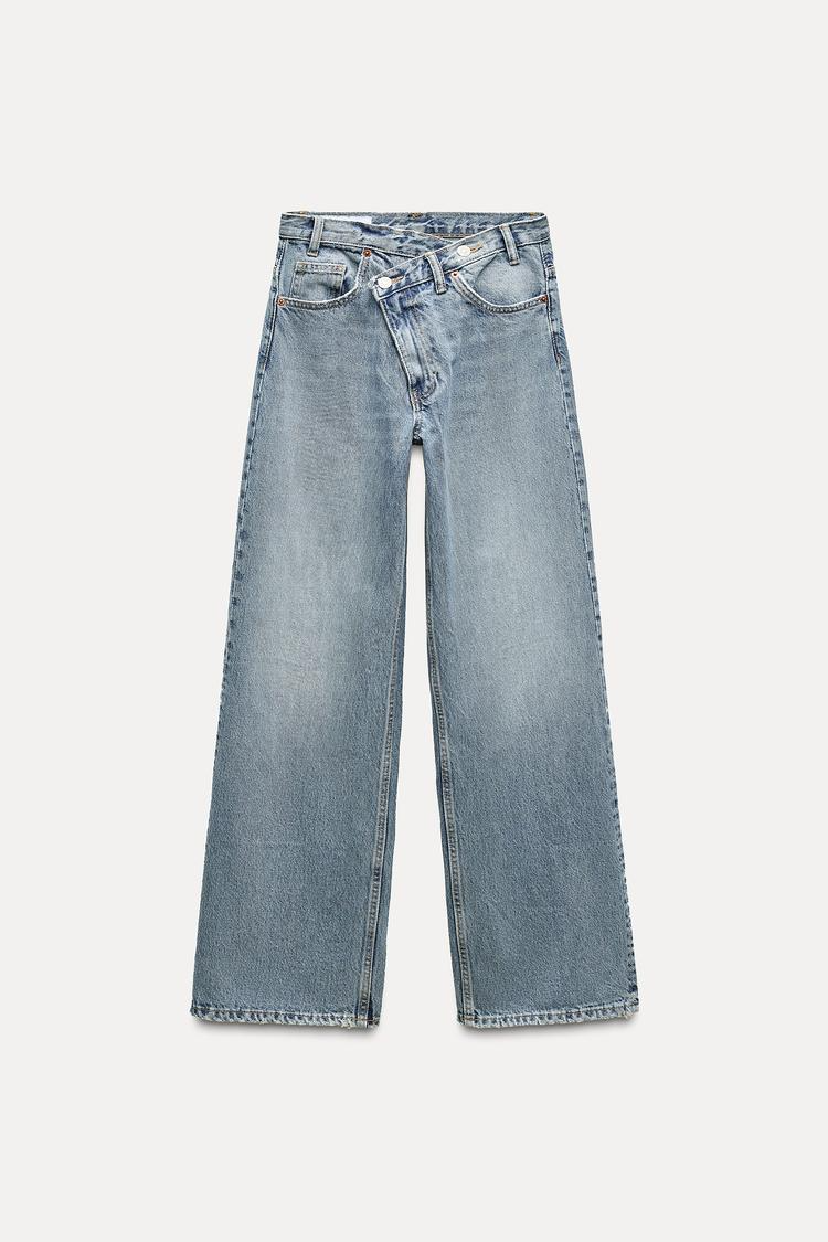 High Rise Wide Leg Crossover Waistband Jeans