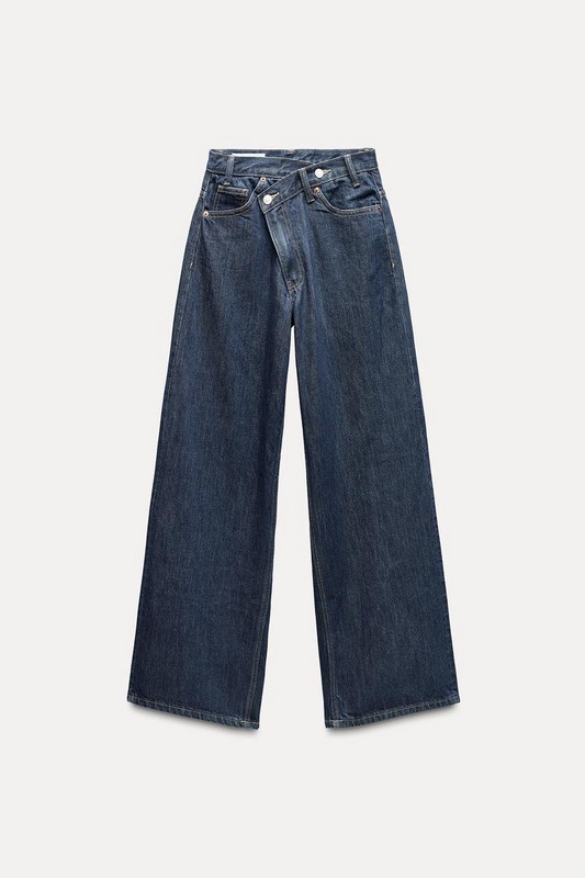 High Rise Wide Leg Crossover Waistband Jeans