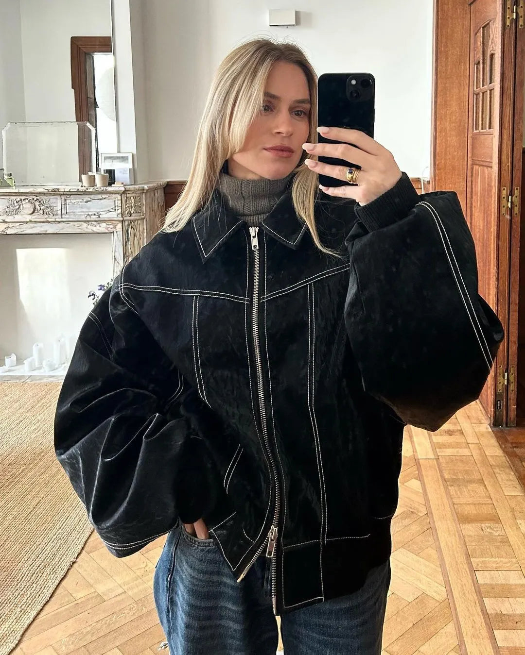 Kellyova™️ - Oversized Leather Jacket