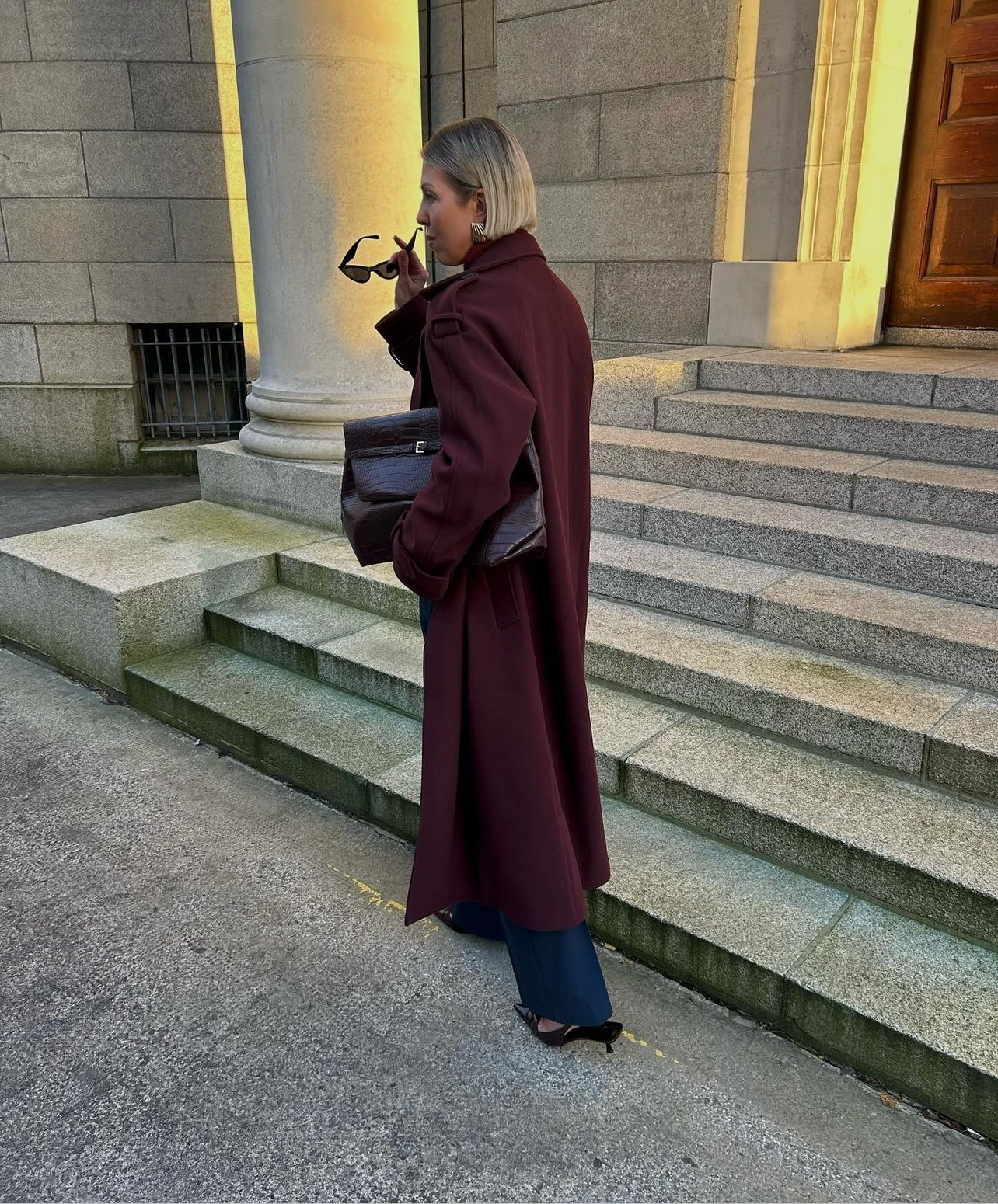 Liesel - Elegant Burgundy Blends Long Coat