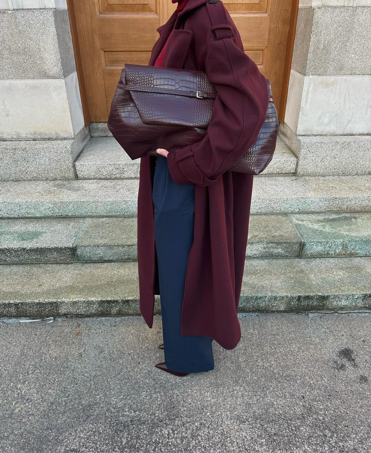 Liesel - Elegant Burgundy Blends Long Coat