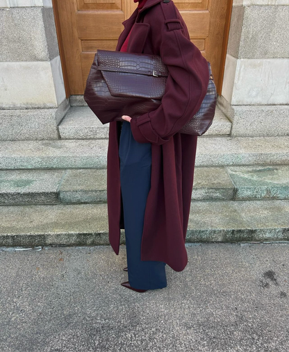 Liesel - Elegant Burgundy Blends Long Coat