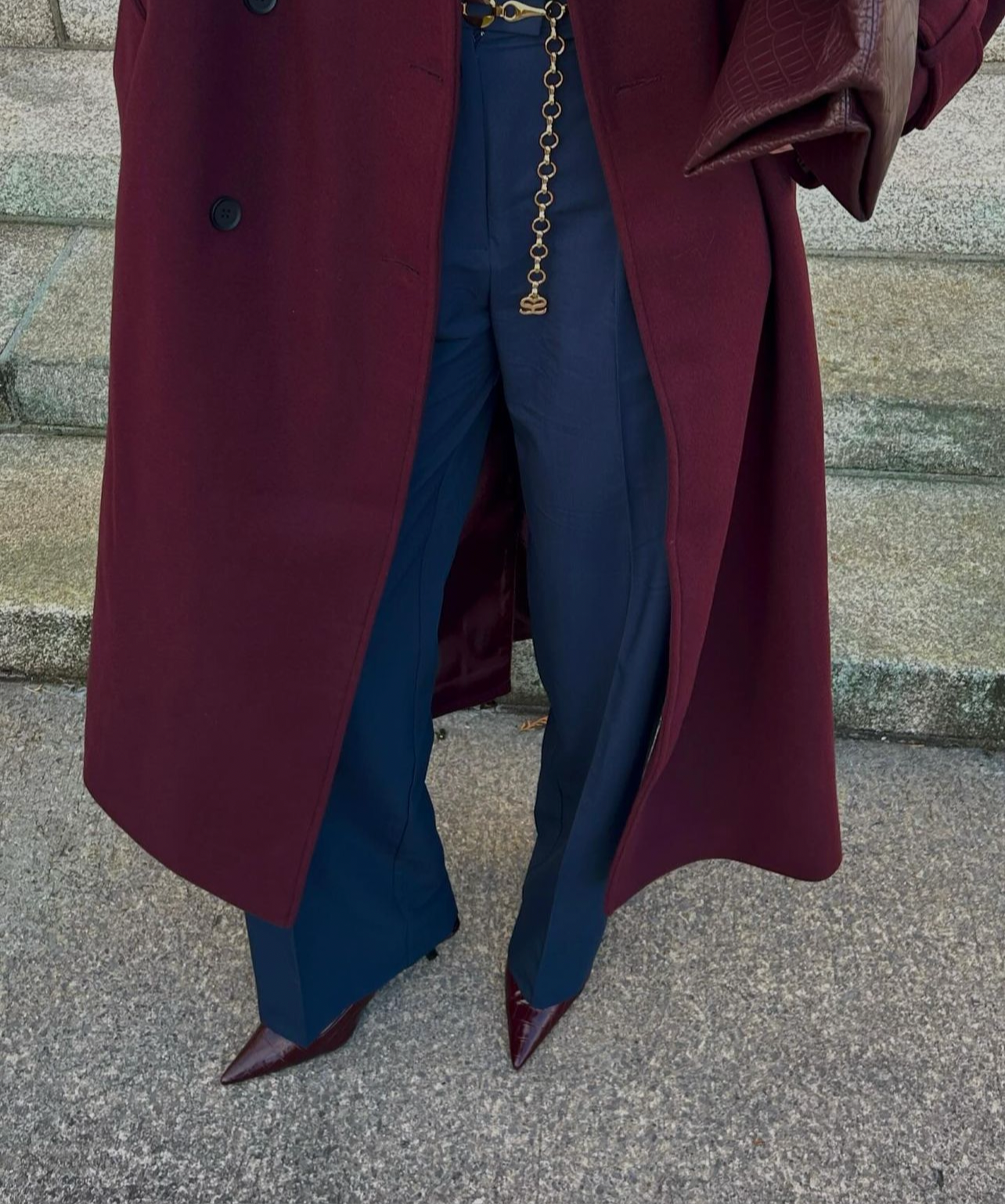 Liesel - Elegant Burgundy Blends Long Coat