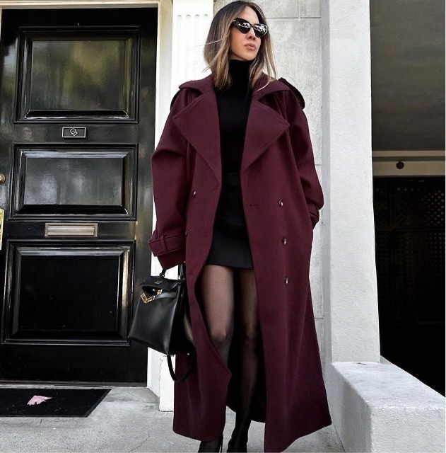 Liesel - Elegant Burgundy Blends Long Coat