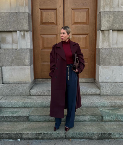 Liesel - Elegant Burgundy Blends Long Coat