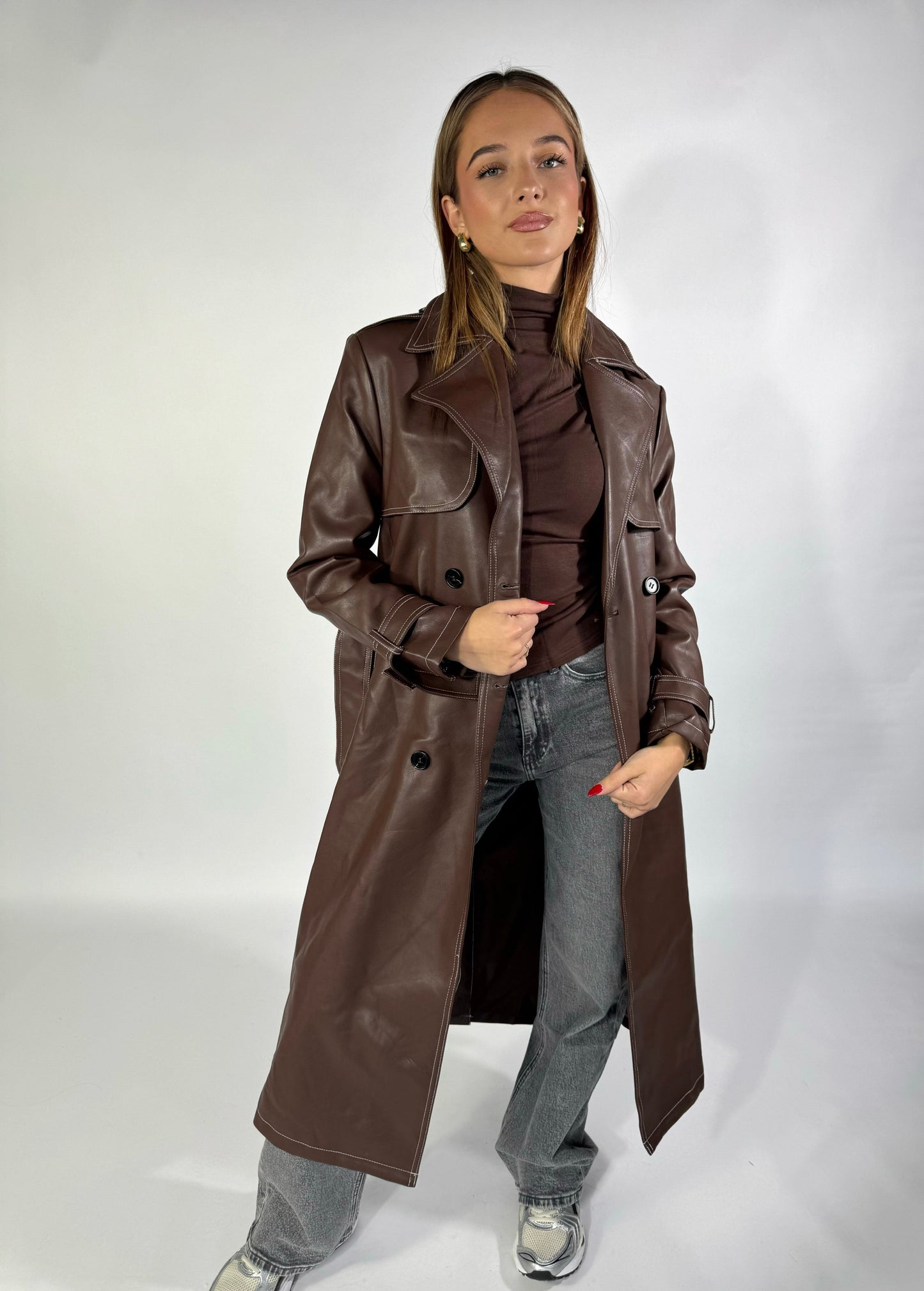 Ronny Long Faux Leather Jacket