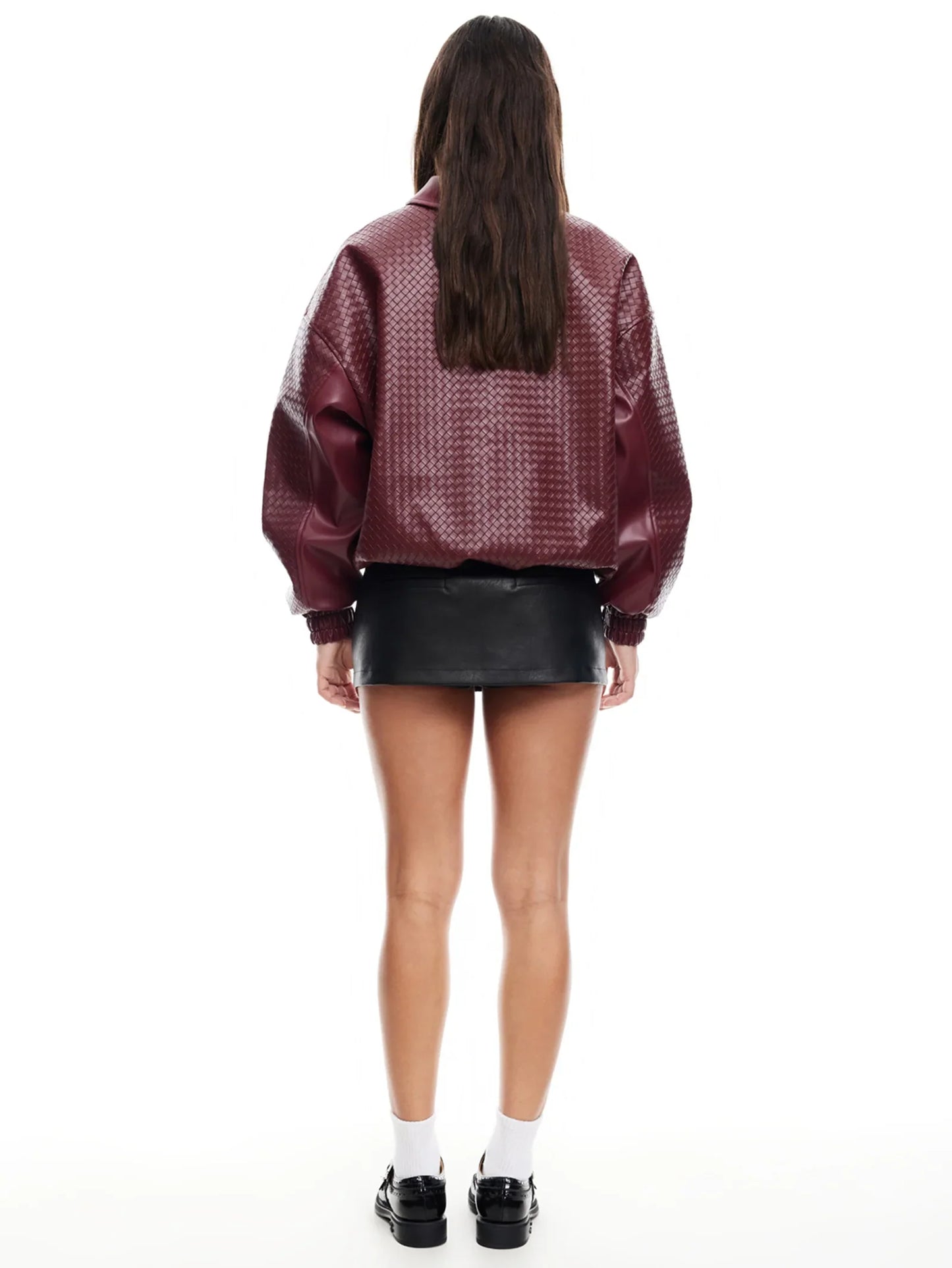 KENNY WOVEN FAUX LEATHER BOMBER JACKET