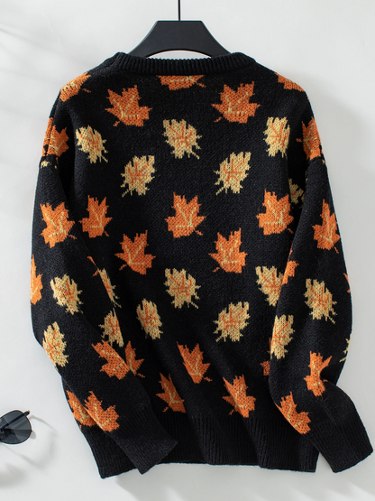 Chiara | Fall Maple Leaf Jacquard Pullover