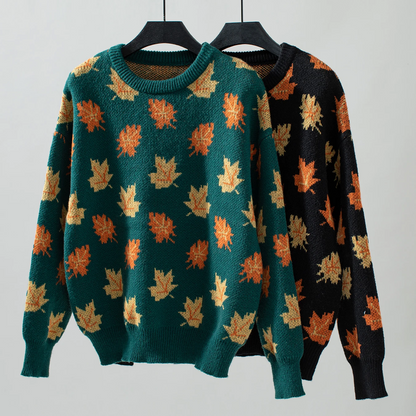 Chiara | Fall Maple Leaf Jacquard Pullover