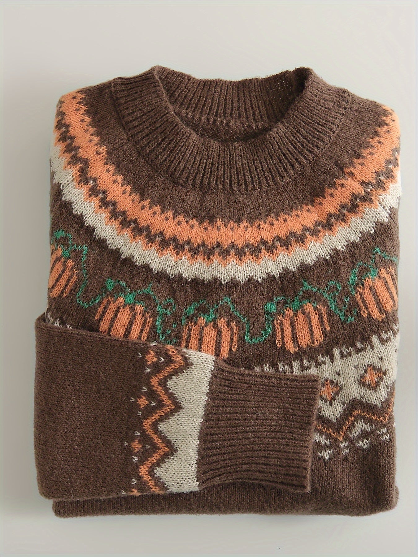 Kayla Pumpkin Knit Sweater with Round Neck