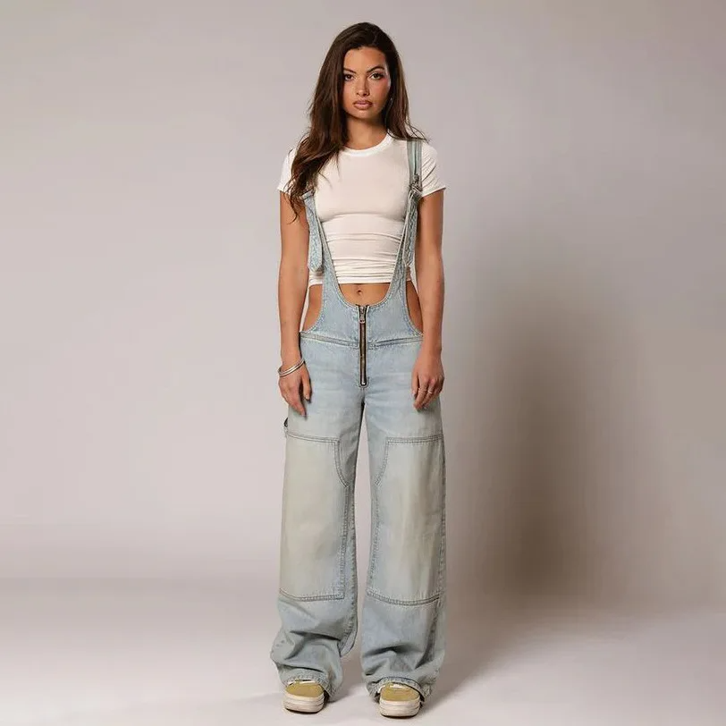 ANNA - PLUNGE DENIM OVERALLS